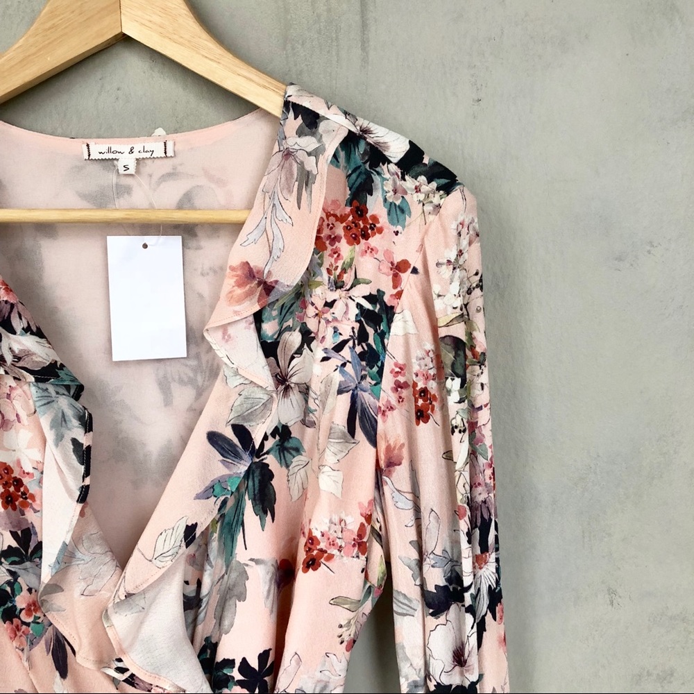 Willow & Clay Pink Floral Long-Sleeve Wrap Dress